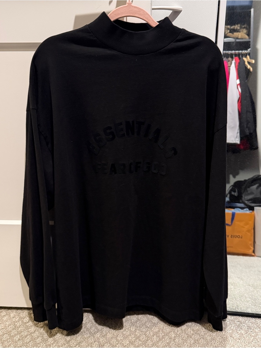 Fear of God Essentials Black Mock Neck Long Sleeve Pullover